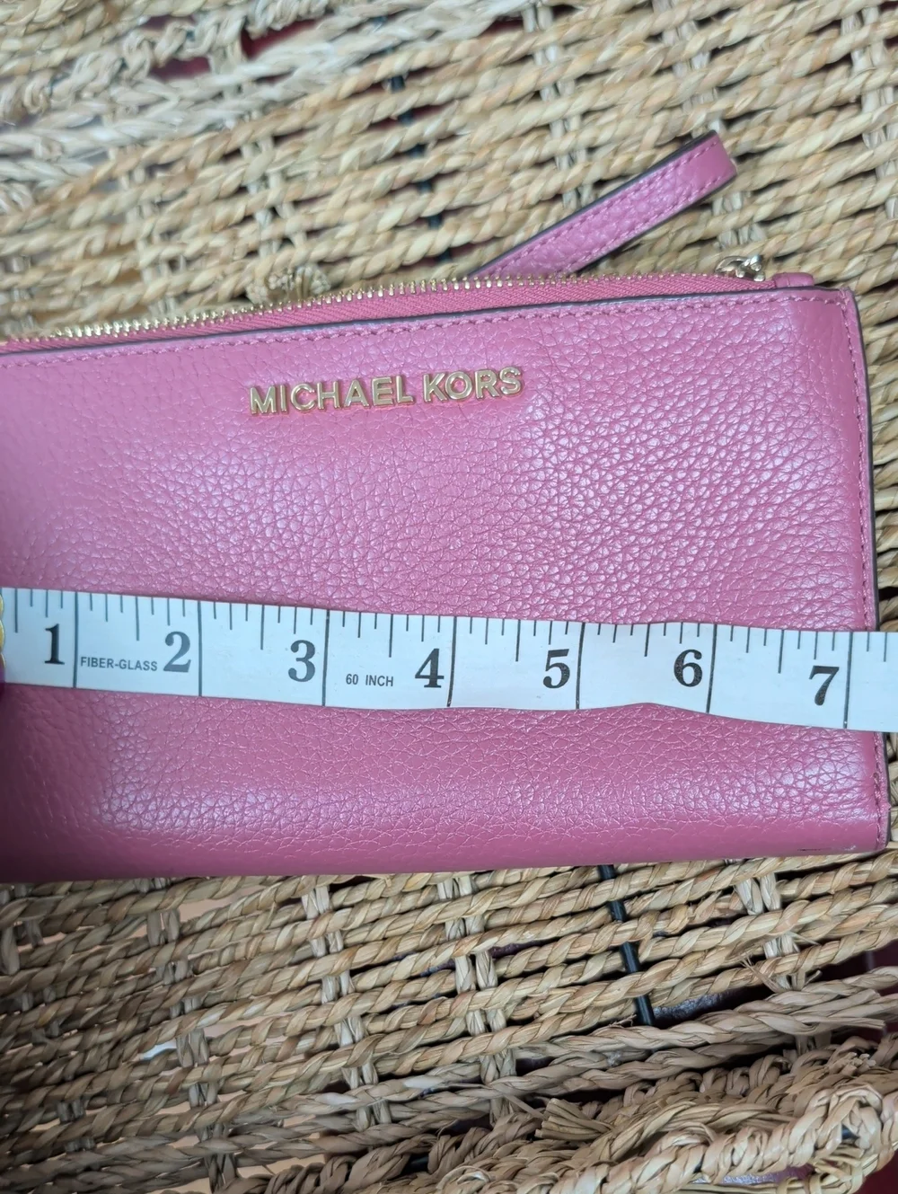Michael Kors Pink Pebbled Leather Wristlet with Gold Logo